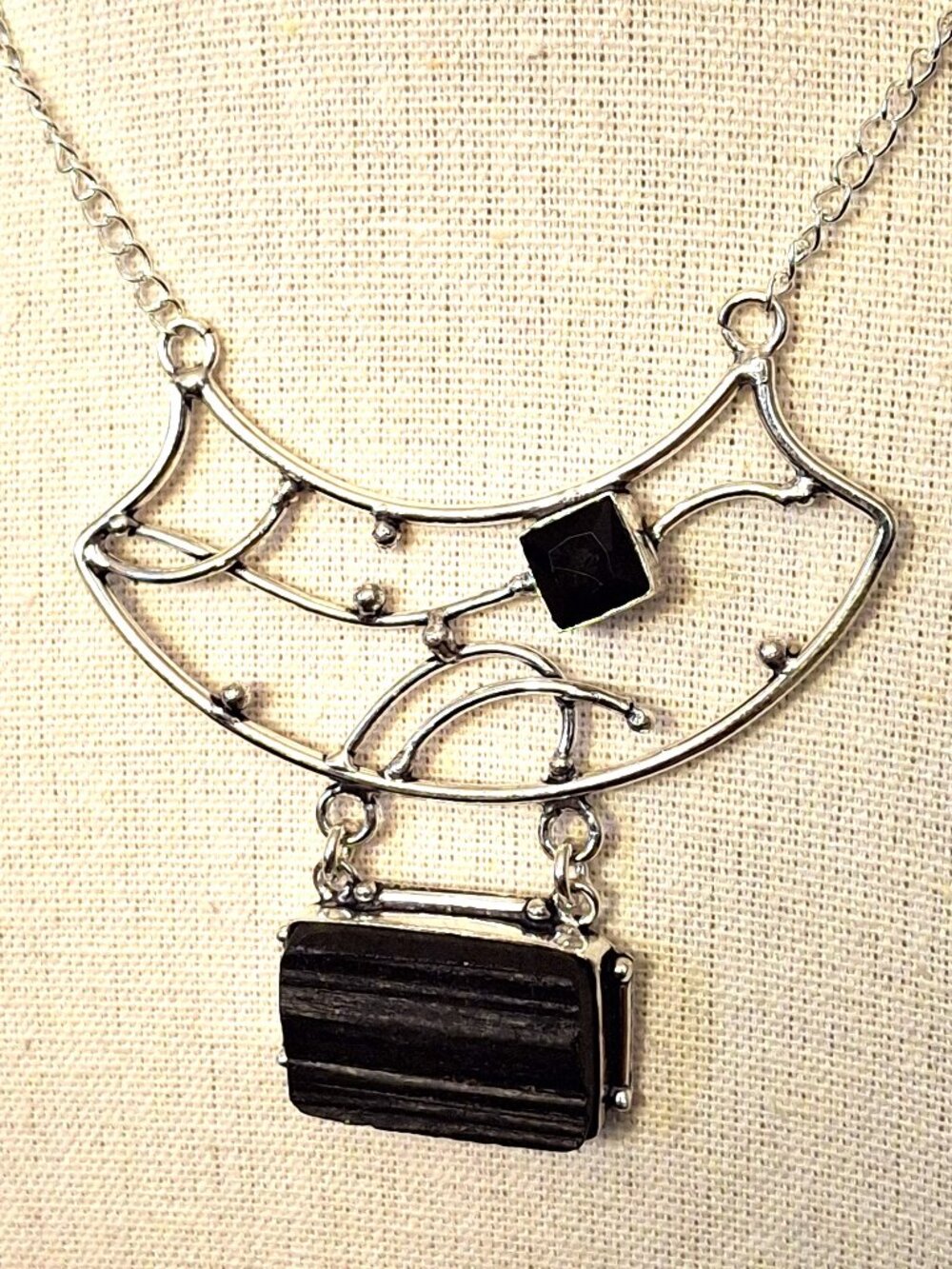 Black Tourmaline and Black Onyx Gemstone Handmade Statement Necklace  676 NWOT